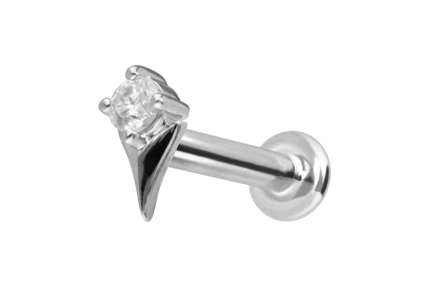 14 Karat Gold Labret Piercing mit Innengewinde MOISSANIT + PFEILSPITZE
